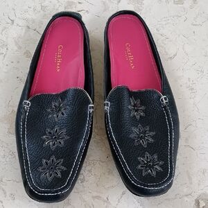 Cole Haan Black Moccasins with Floral Embroidery